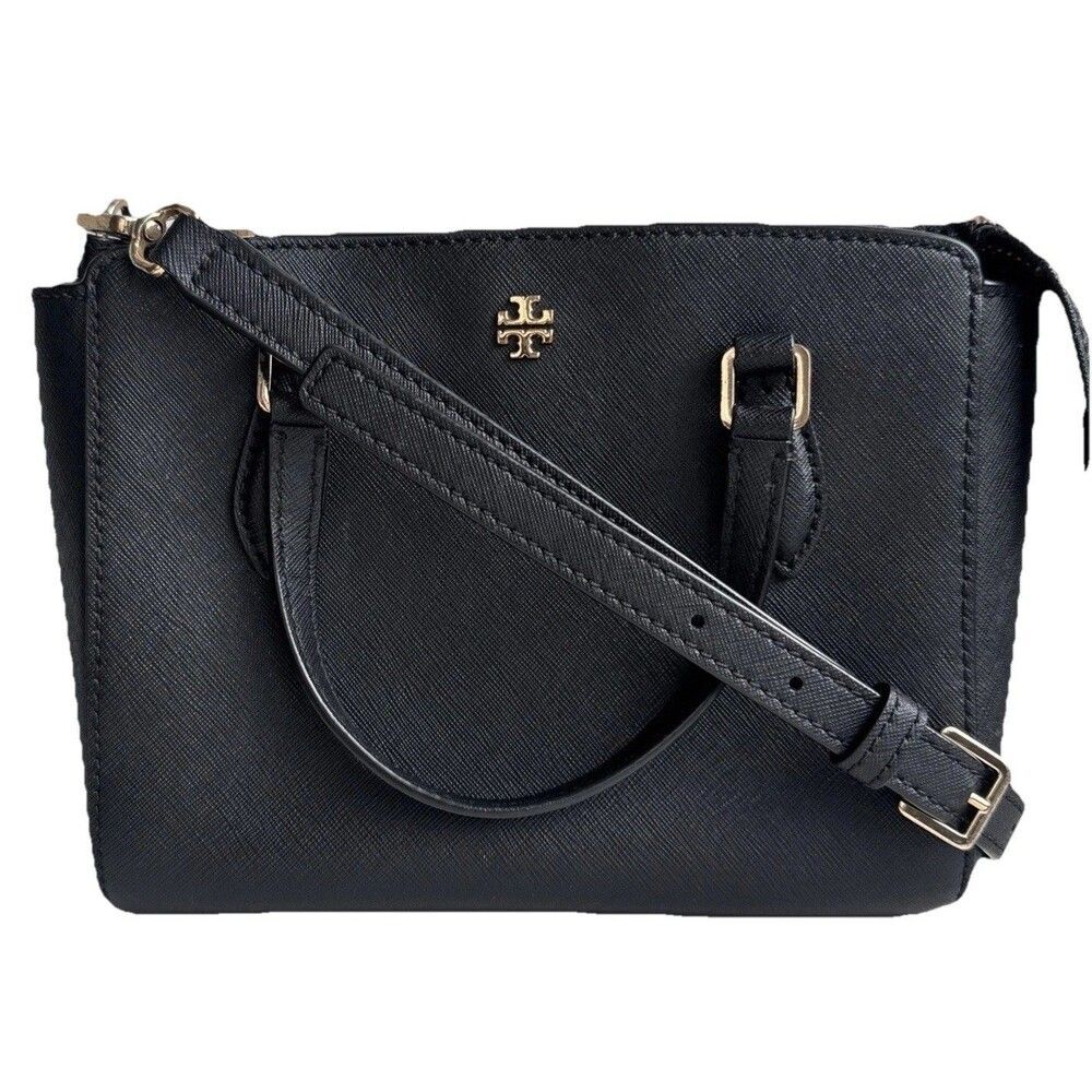 Tory Burch Emerson Mini Tote Crossbody Black Saffiano Leather Bag Gold Hardware